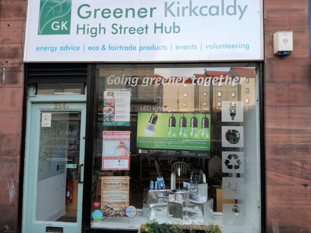 Greener Kirkcaldy high street hub shop front