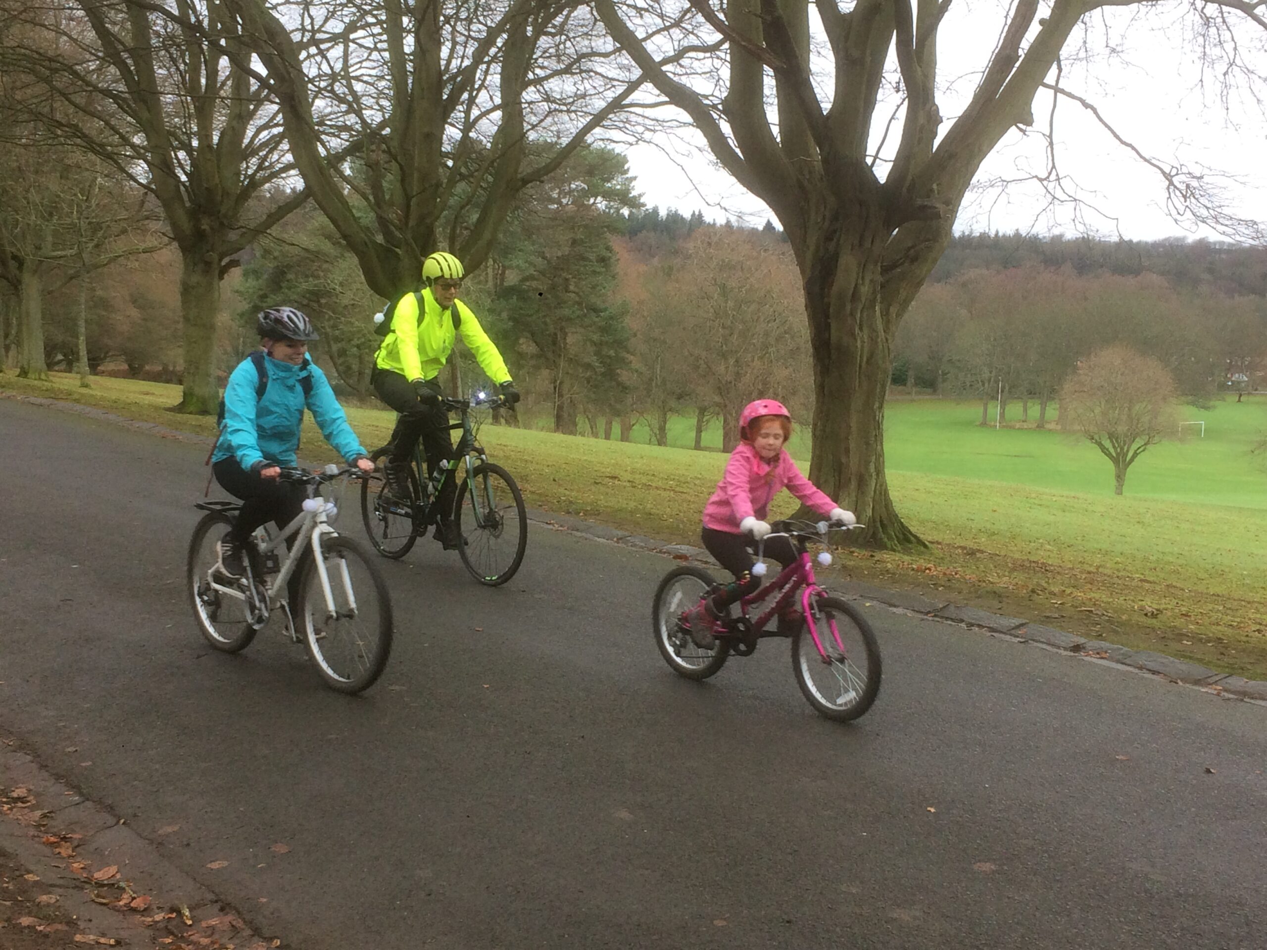 Family riding bikes