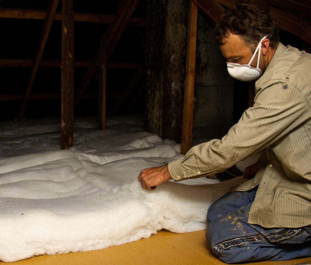 Loft insulation getting installed