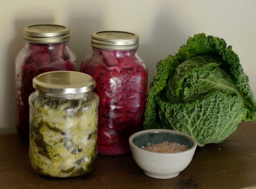 Jars of ferments on a table